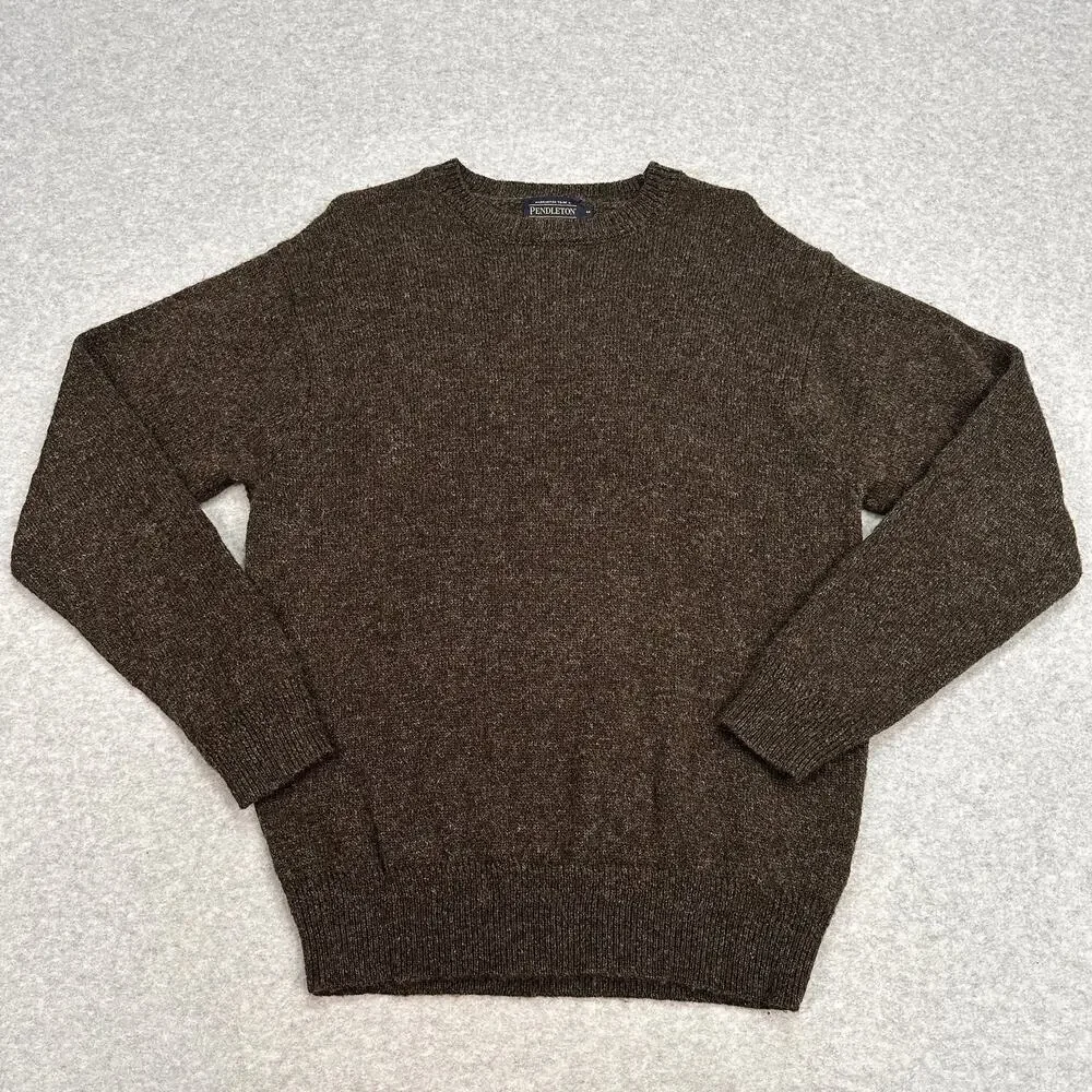 Pendleton Sweater Brown Shetland Wool Crewneck Knit MENS M Classic Heritage